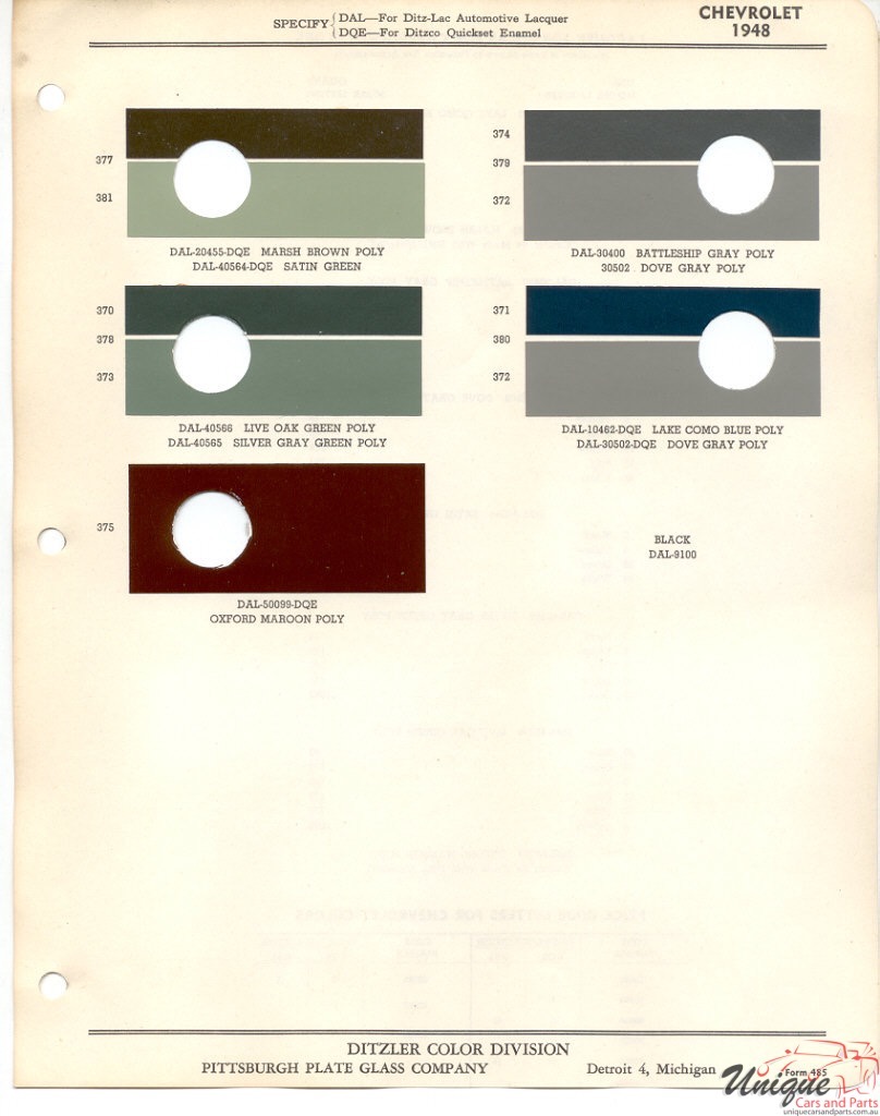 1948 Chev Paint Charts PPG 1